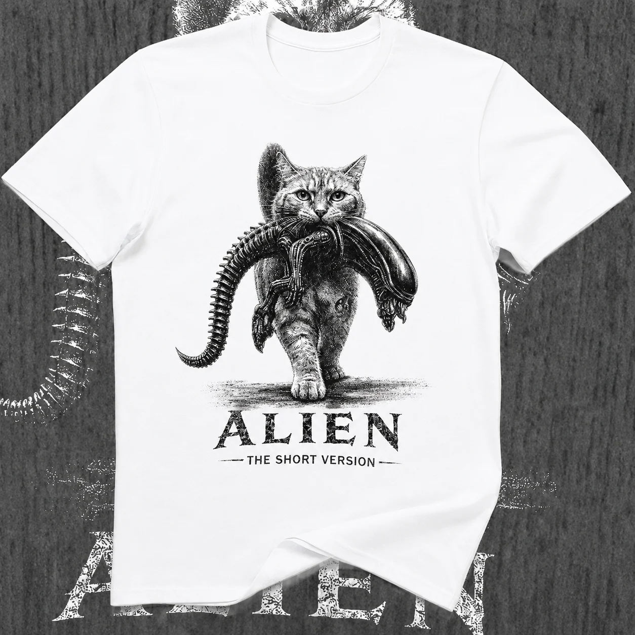 2026 Alien Cat The Short Version T-Shirt Unisex Cotton Short Sleeve Tee Horror Graphic Men Women Retro Movie Casual Tee