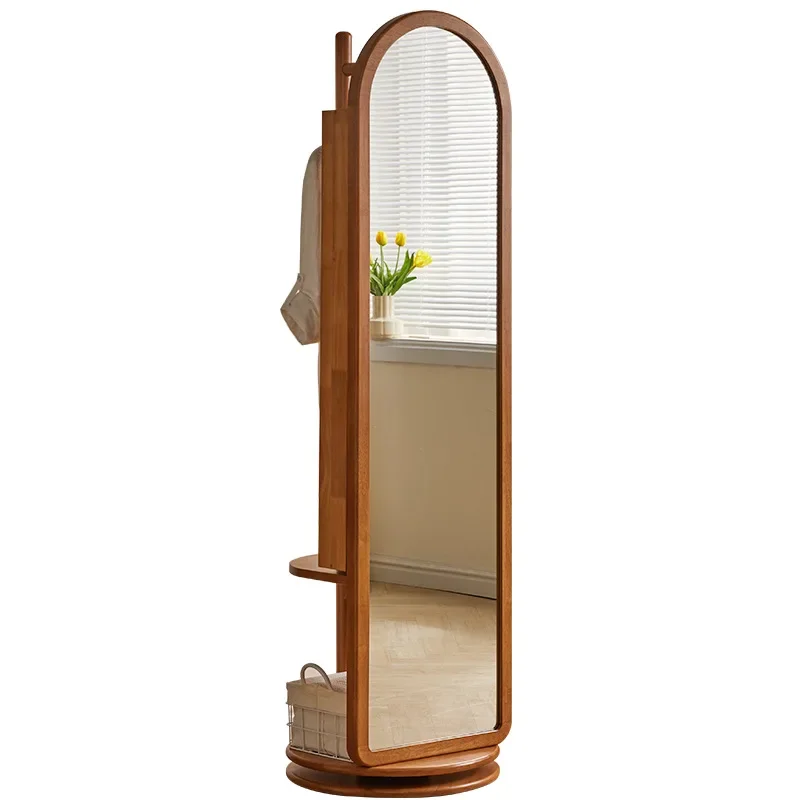 Solid wood full-length mirror, rotating full-length mirror, bedroom, living room, household coat rack