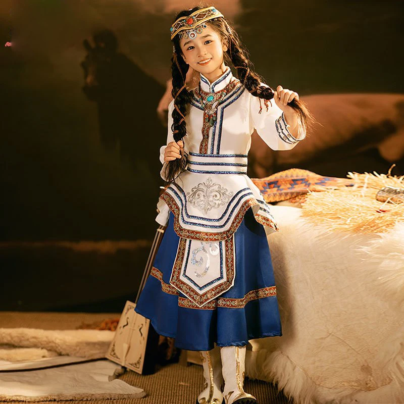 

2026 Children's Long/Short Skirt Top Clothing Set for Girls' Breathable Long/Short Sleeve Stage Dance Performance Costume LI684