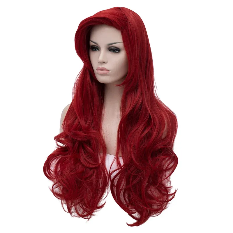 

qq023Jessica Rabbit Wavy Long Wine Red Hair Little Mermaid Princess Ariel Heat Resistant Cosplay Costume + Wig Cap