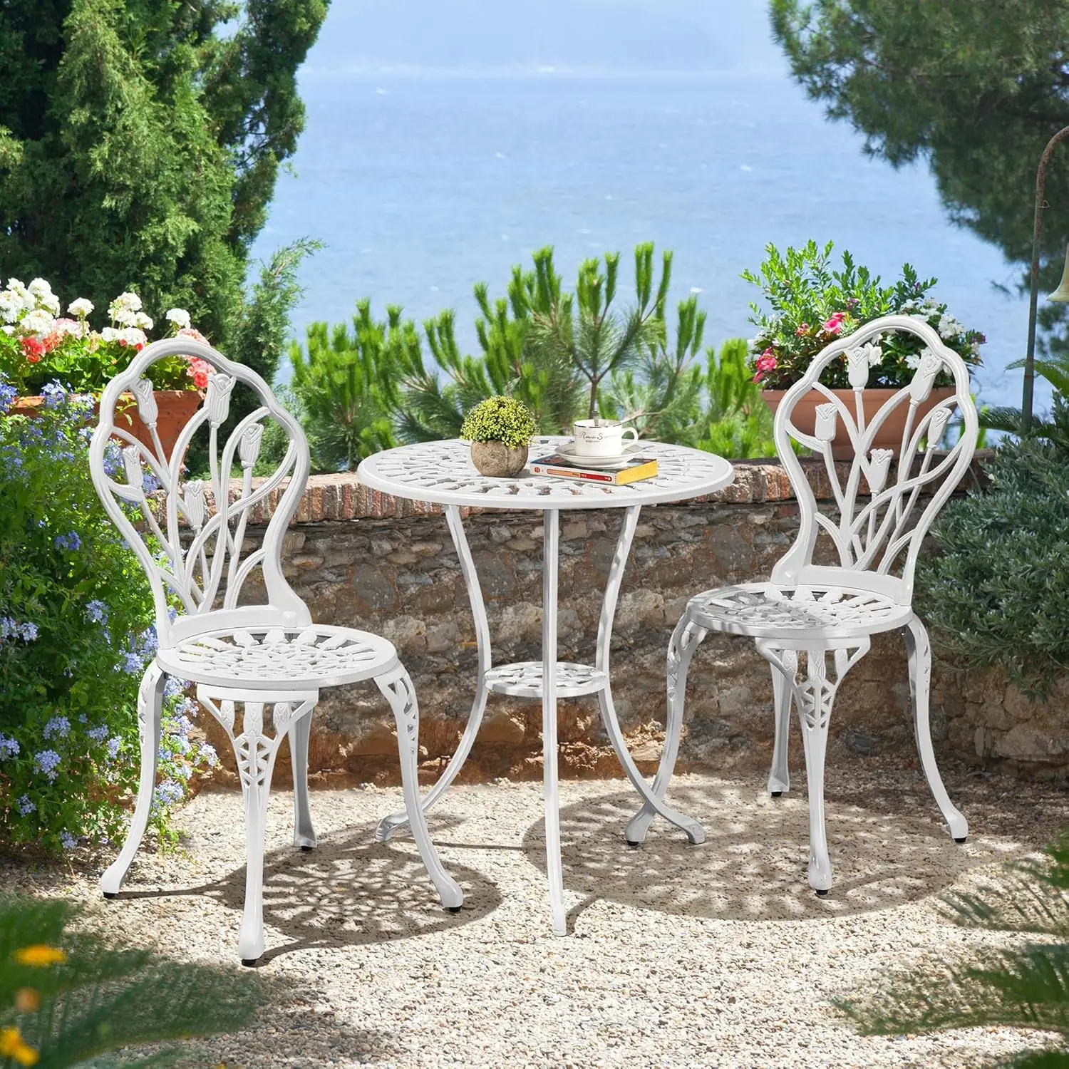 Ensembles de bistrot 3 pièces, table et chaises de jardin en fonte d'aluminium antirouille pour l'extérieur