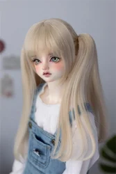 BJD Doll Wig Cute 1/3 1/4 DD/SD Girls Pink Brown Tiger Clip Style High Temperature Silk Double Ponytail Gifts Doll Accessories