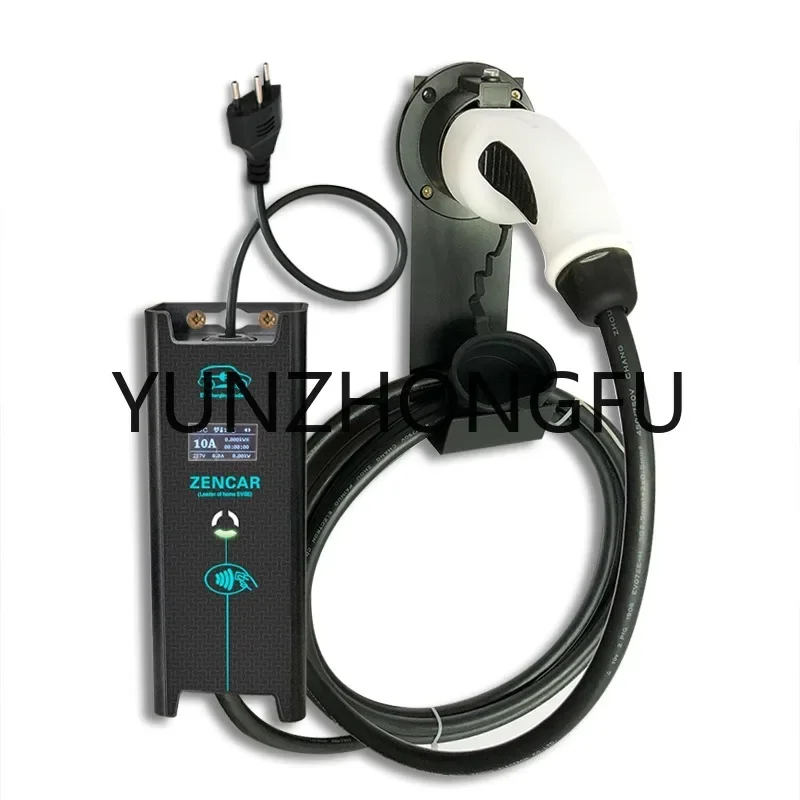 Zencar 8A 10A IEC 62196 Type 2 T13 plug ev charger evse wallbox with holder LED screen