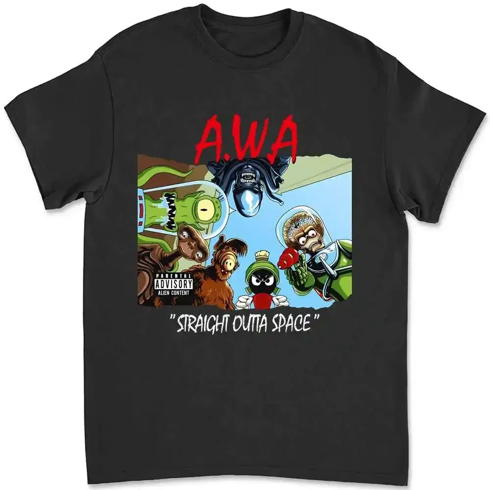 Aliens With Attitude Straight Outta Space Kang Et Alf Martian Black T Shirt LUN0