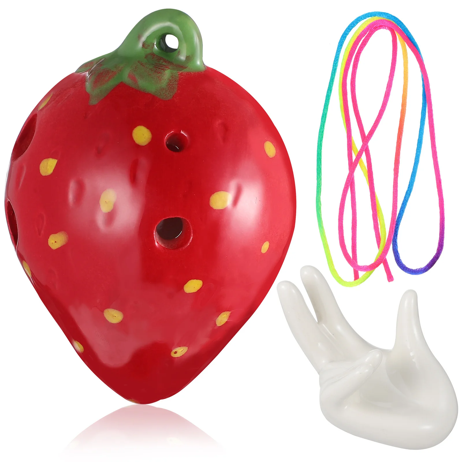 

1Set Cute Strawberry Design Ocarina for Kids and Beginners Six Hole Ceramic Wind Instrument with Carry String Display Stand