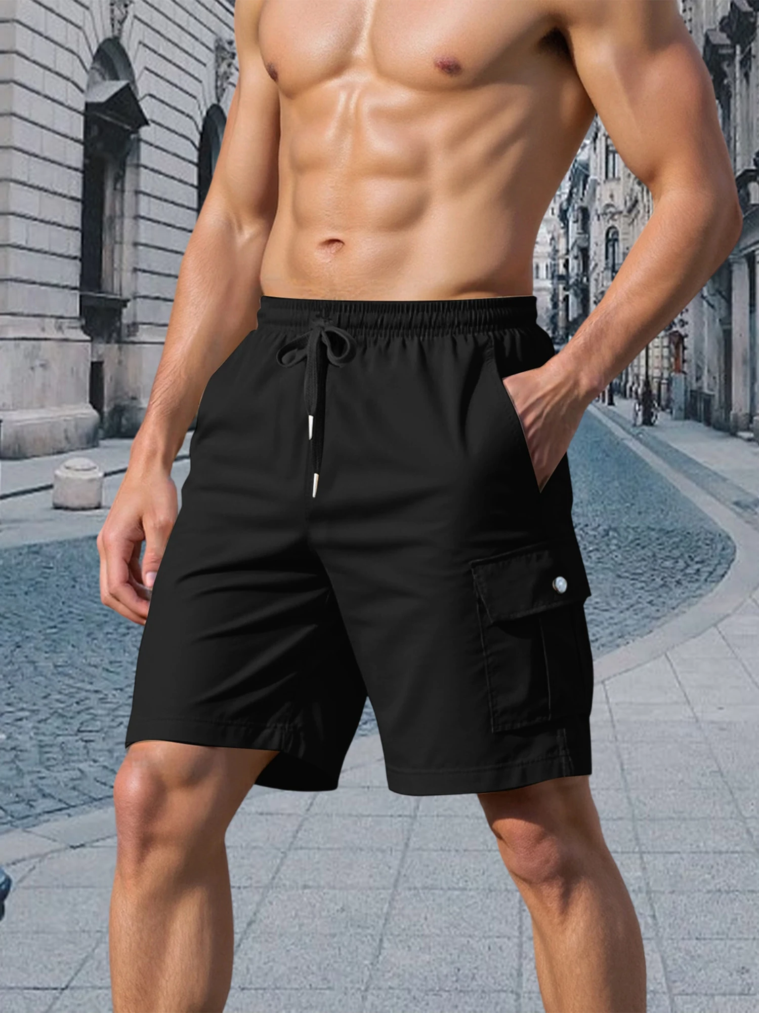 Short Cargo léger à séchage rapide pour hommes, avec cordon de serrage réglable, ceinture élastique et plusieurs poches pour l'extérieur