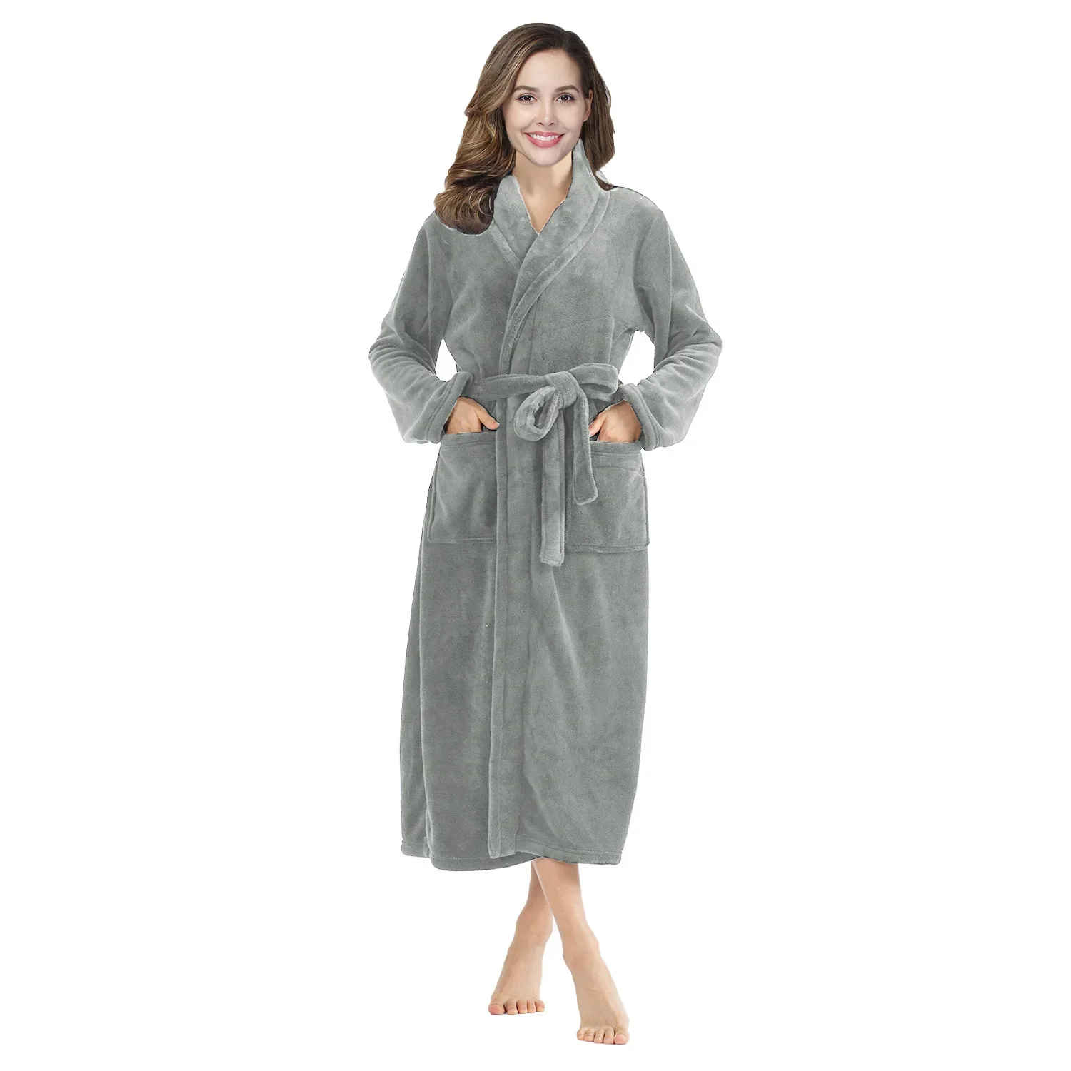 Womens lapel bathrobe Kimono Loungewear RONGTAI winter autumn models facecloth warm and comfortable long-sleeved robe homewear