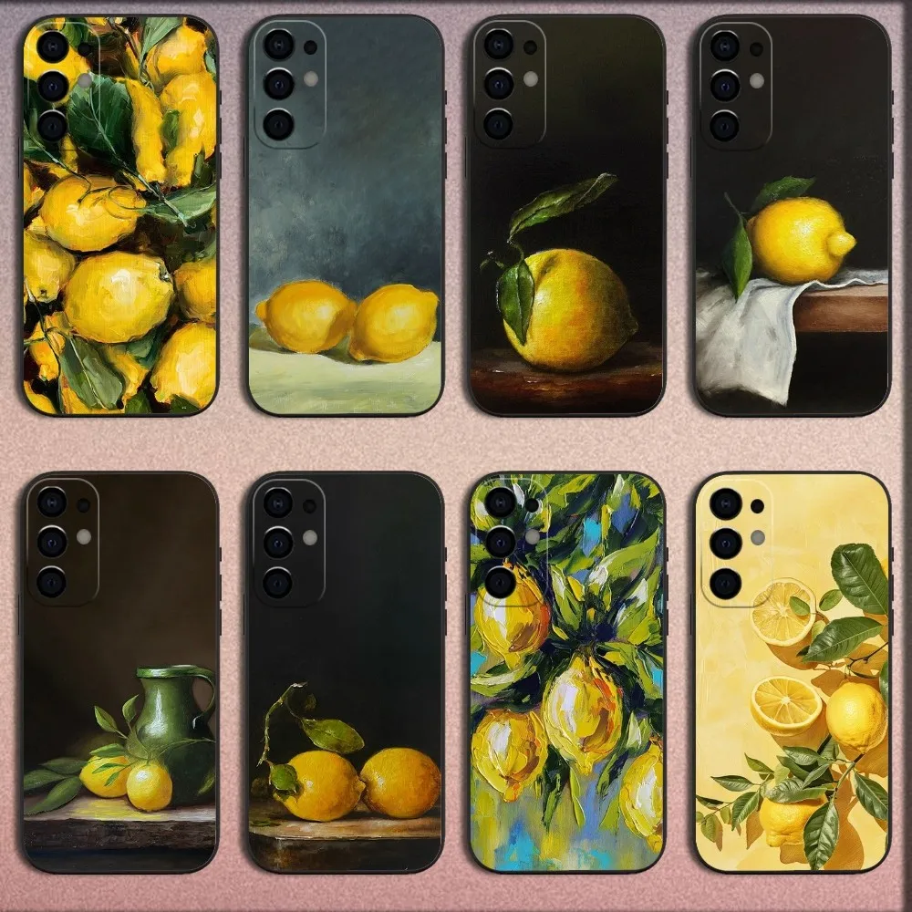 Lemon Oil Painting Phone Case For Samsung S25,S24,S21,S22,S23,S30,Ultra,S20,Plus,Fe,Lite,Note,10,9,5G Black Soft Cover