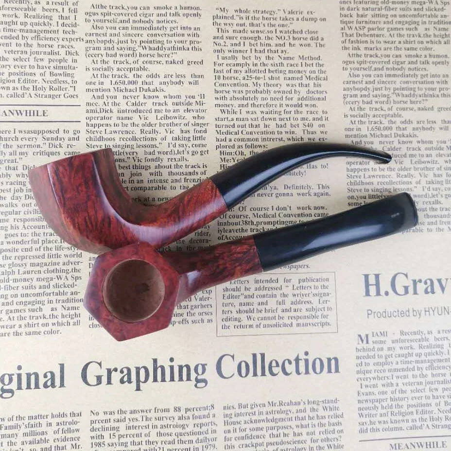 Handmade Shinan Wood Pipe Classical Solid Wood Smokeware Smoking Tobacco Pipe Black Red