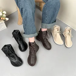 Barefoot Shoes Genuine Leather Boots Women's New Round Wide Toe British Style Chelsea Boots Woman