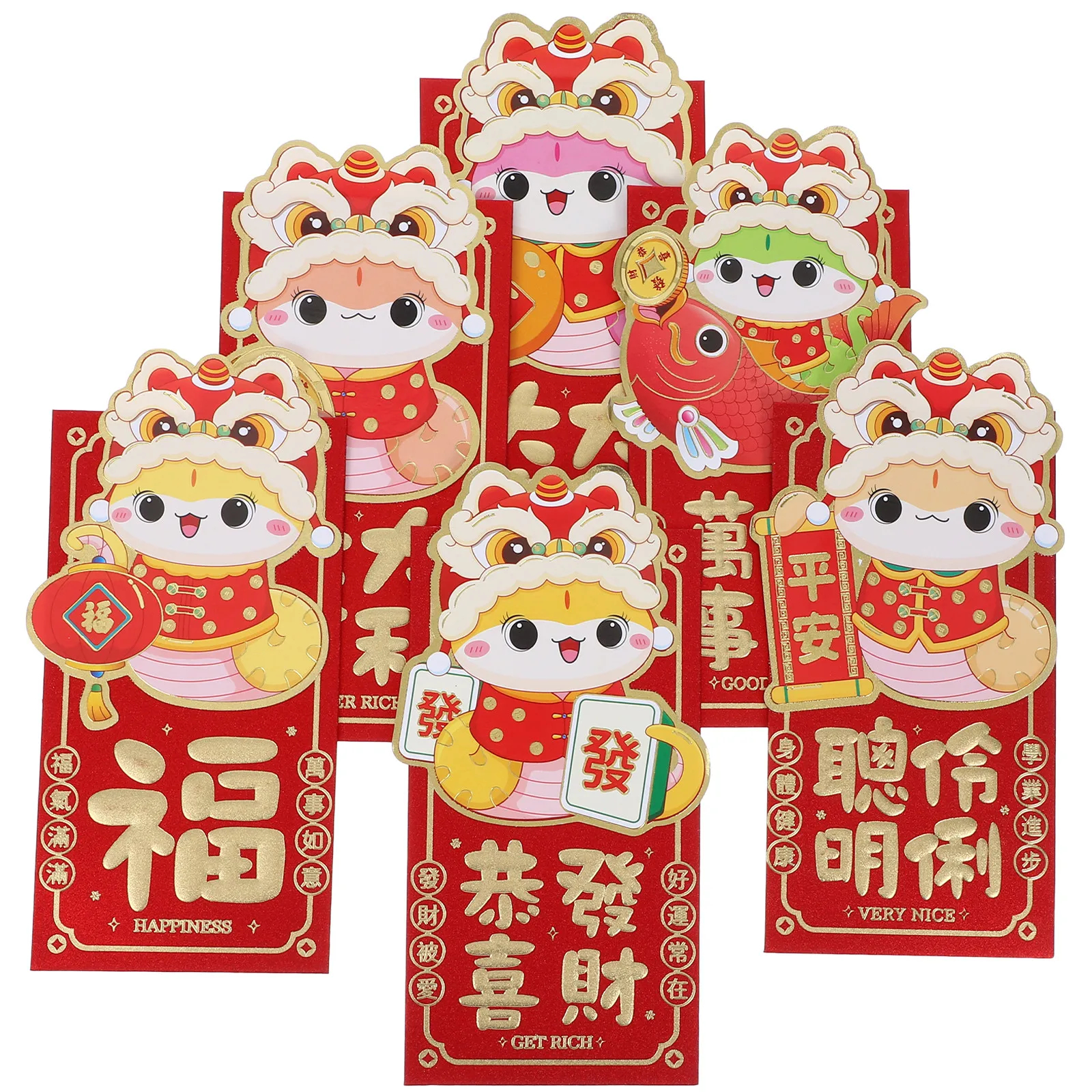 

12 шт. красных конвертов с мультяшными змеями на Год Змеи, китайский Новый год, конверты для денег, Хун Бао, Весенний фестиваль, свадьба, день рождения