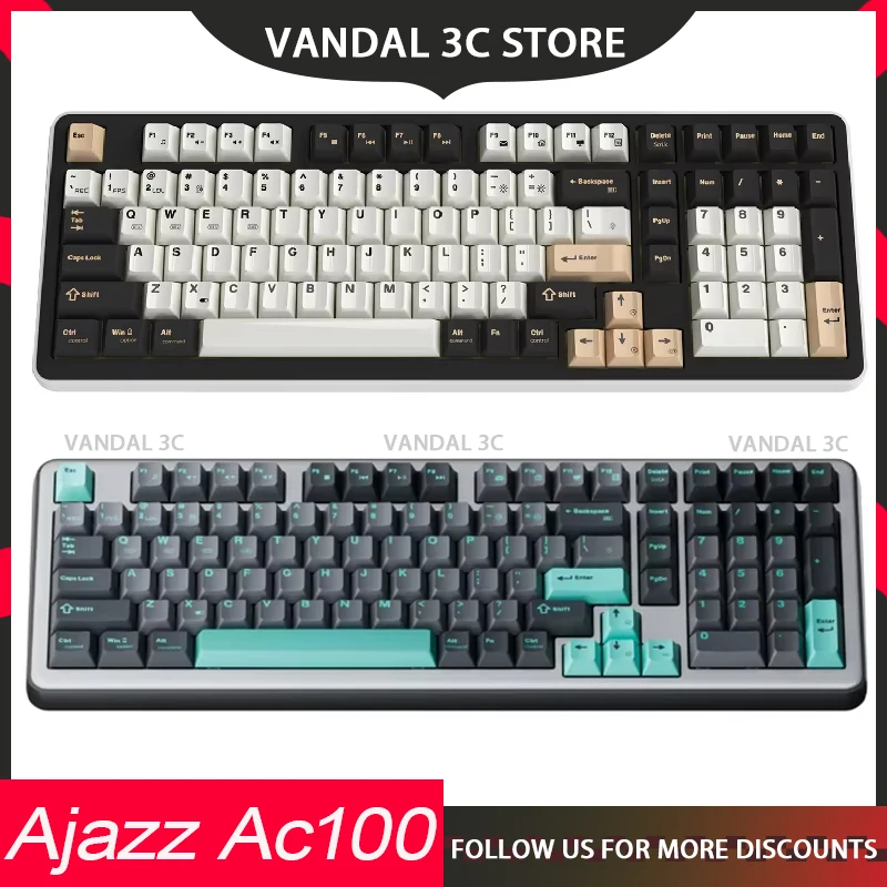 Ajazz Ac100 Mechanical Keyboard Aluminum Alloy Three Mode Rgb With Screen Gasket Gaming Keyboard Pc Gamer Office Mac Gift