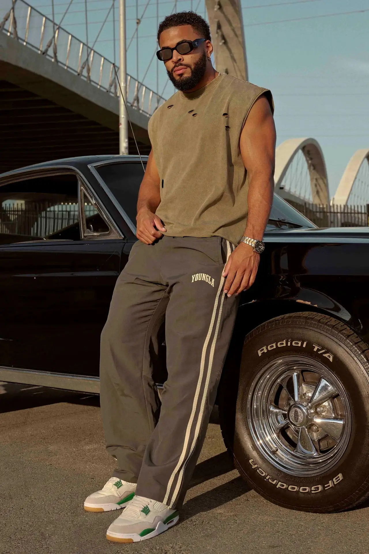 

YONGLA Men's Sports Pants Double Strip Splicing Printed Casual Pants Gym Fitness Mid Waist Straight Leg Pants