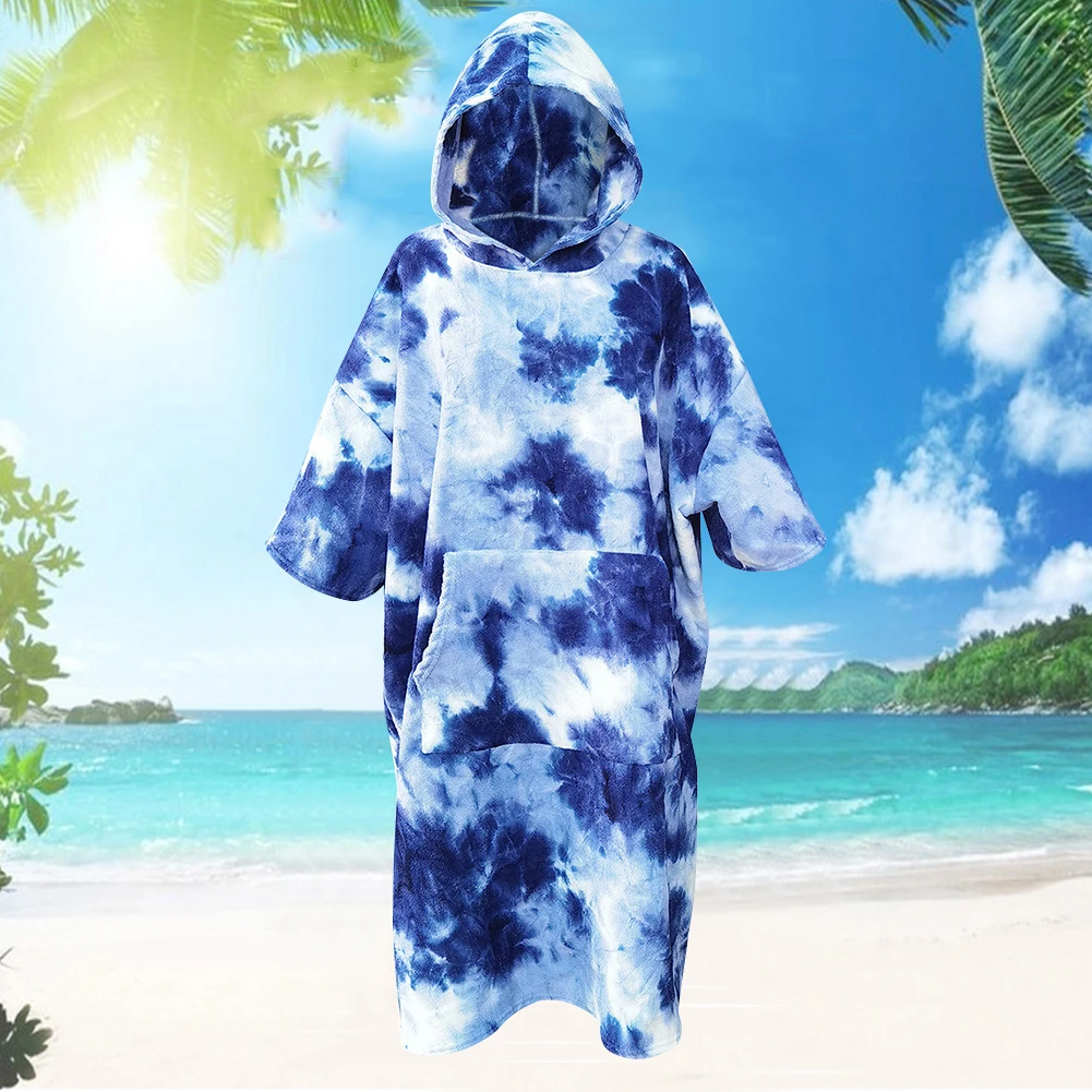 Surf Poncho Towel Multifunctional Water Sports Hooded Robe with Large Pockets Microfiber Beach Blanket for Surfer Swimmer Diver