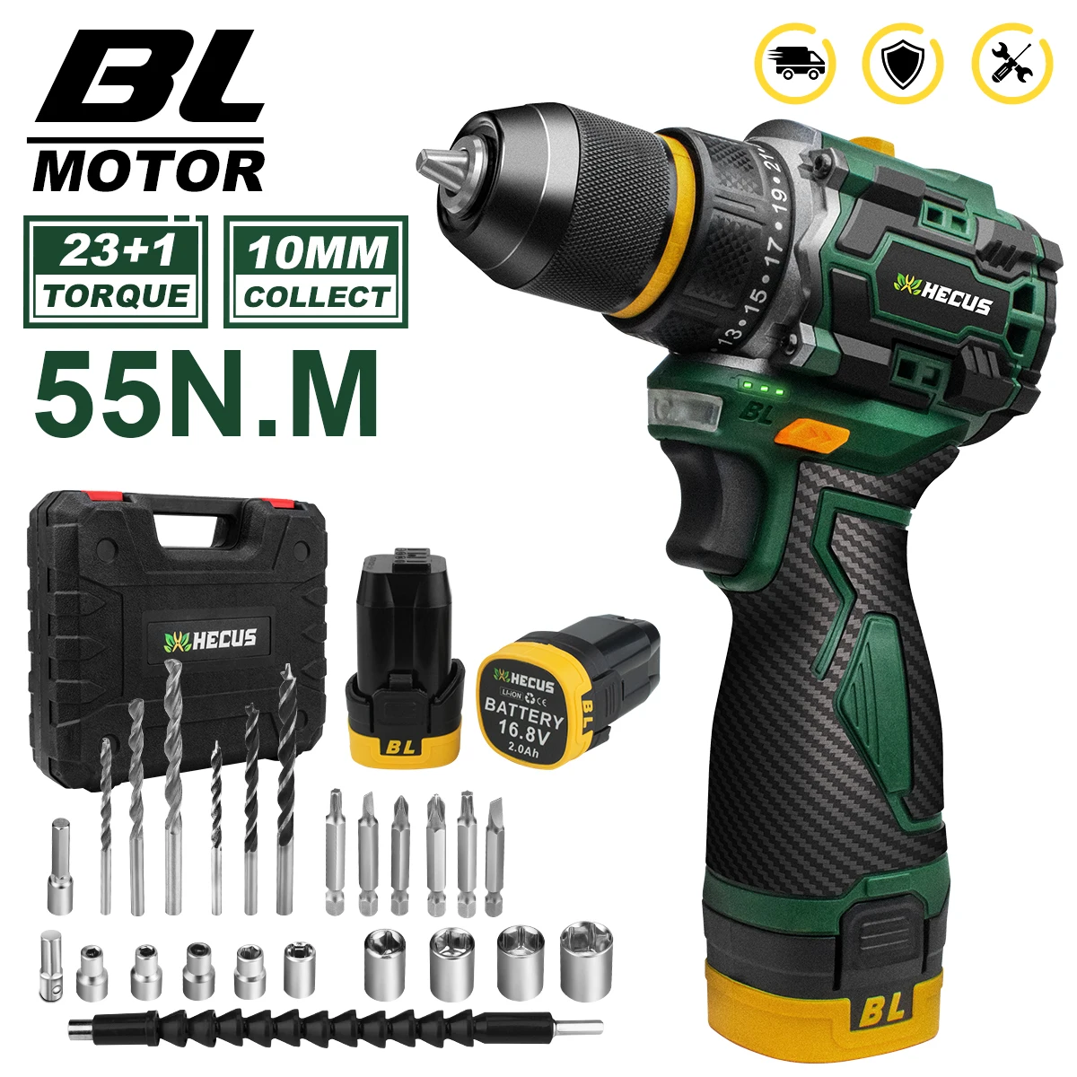 10MM 23+1 Torque Brushless Electric Drill Cordless Impact Drill Metal Ratchet Chuck Electric Hand Drill Electric Screwdriver