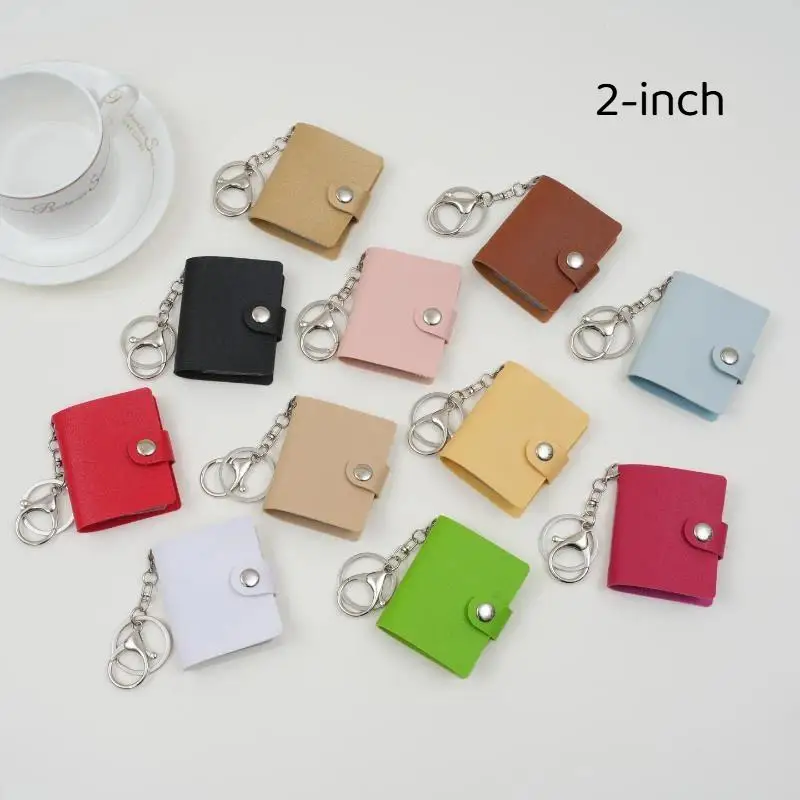 Mini PU Leather Photo Album Keychain 2 Inch Small Headshot Storage Organizer for Idol Fans Collectible Daily Gift