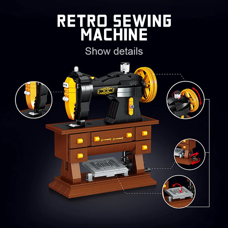 ZHEGAO Vintage Series Micro Particle Building Blocks Typewriter Model Phonograph Classic Telephone Coffee Maker Toy Display Gift