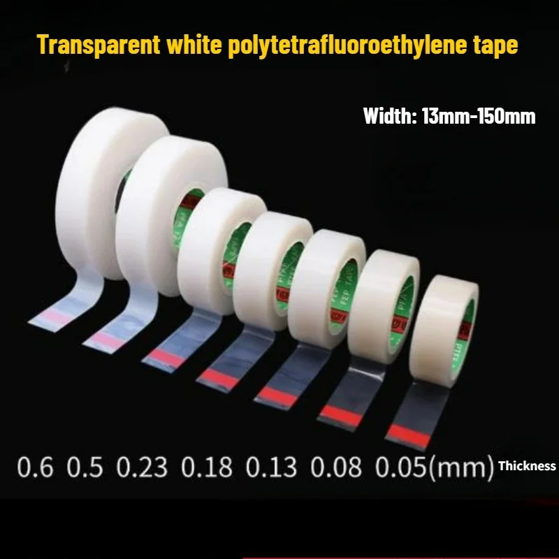 10M Clear White PTFE Adhesive Tape 260 Degree Wearproof Acid Alkali Resistant High Temperature Single Sided Smooth