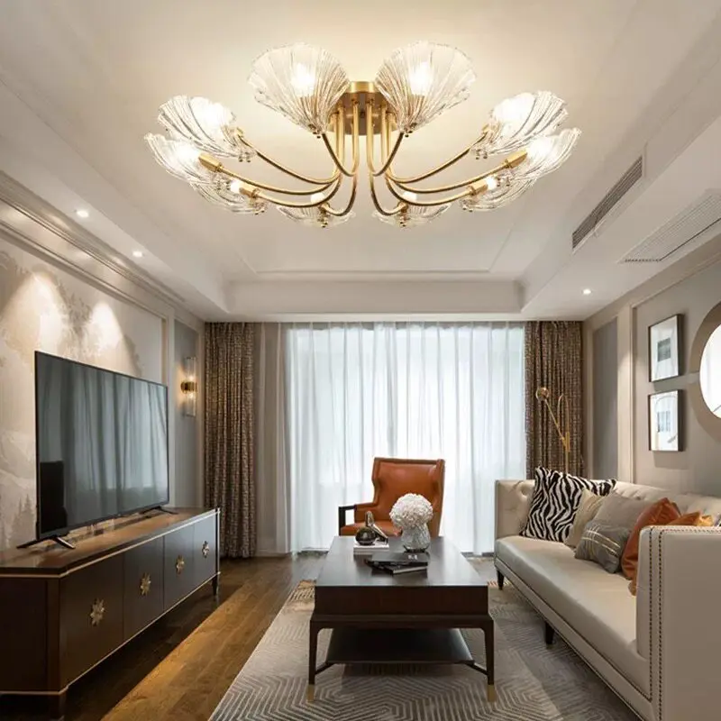 American crystal lamp, modern minimalist creative shell, high-end French restaurant bedroom lamp