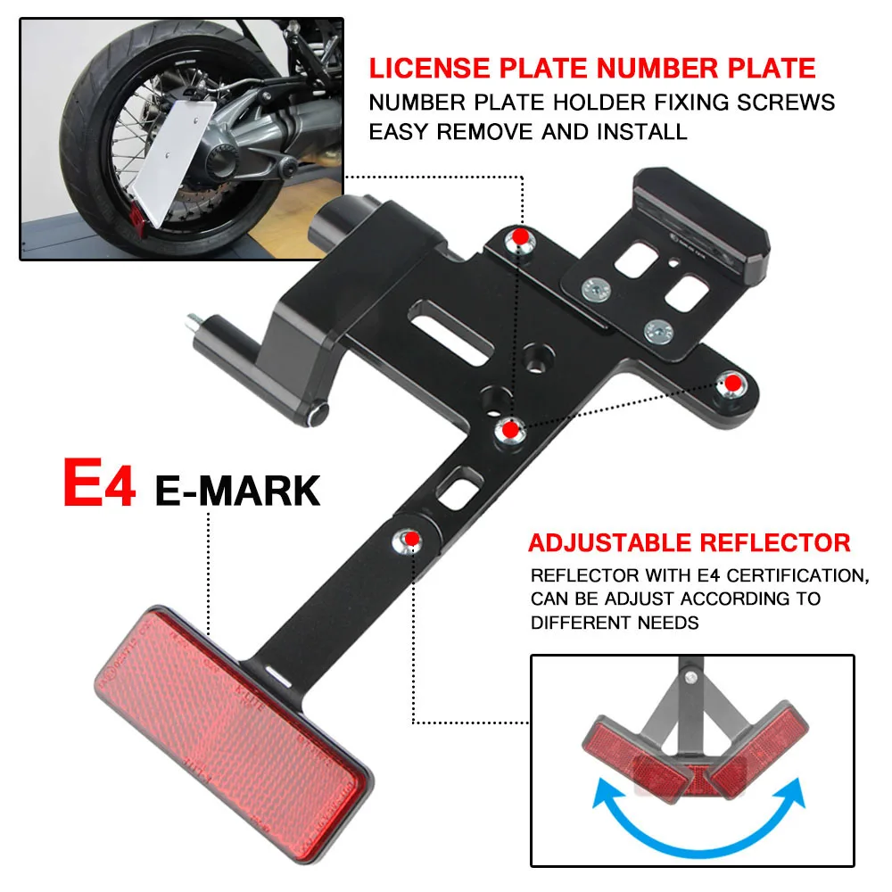 For BMW RNINET R nine T R9T Scrambler Pure Racer Urban R12 2024-2026 Motorcycle Lateral License Plate Bracket Reflective Sign
