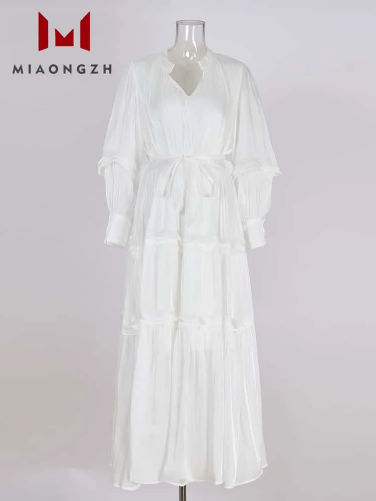 

Fashion Vintage Elegant French Dress For Women V Neck Long Sleeve Solid Temperament High Waist 2025 New Female Party Dresses