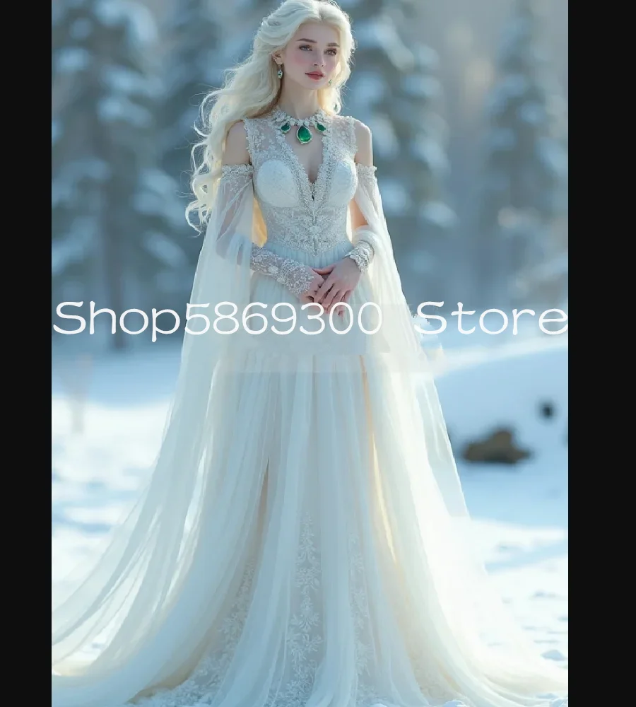 Fairytale princess Wedding Dresses V Neck Long Sleeve Lace Bohemian Celtic Bride Dress outfit Medieval Civil Customized