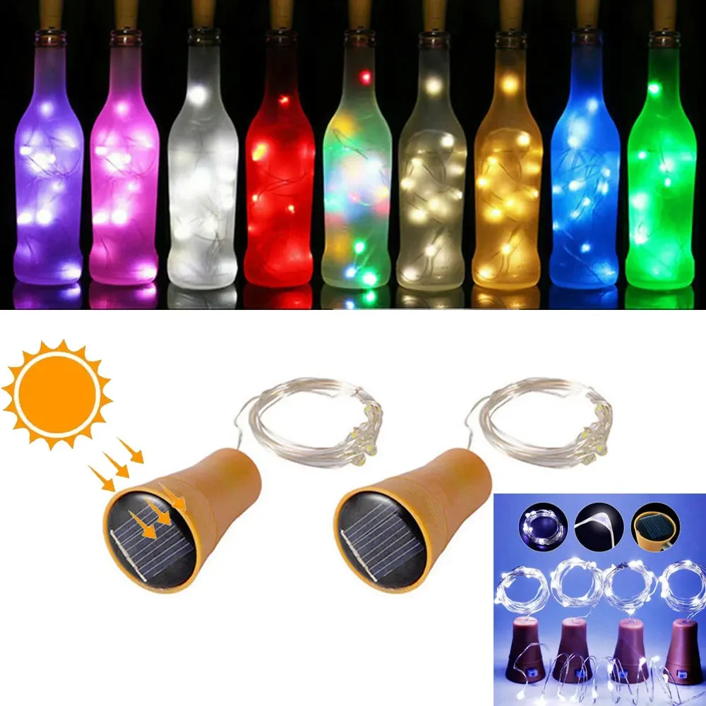 

Solar Powered 10LED 20LED Wine Bottle Lights Cork Shape Fairy Lights Garland Christmas Light Copper Wire Room Decor Lamp