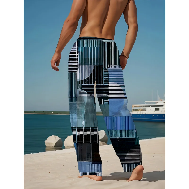 Men's Color Block Casual Pants - Lightweight Quick-Dry Summer Trousers With Drawstring Waist For Beach Outdoor Travel