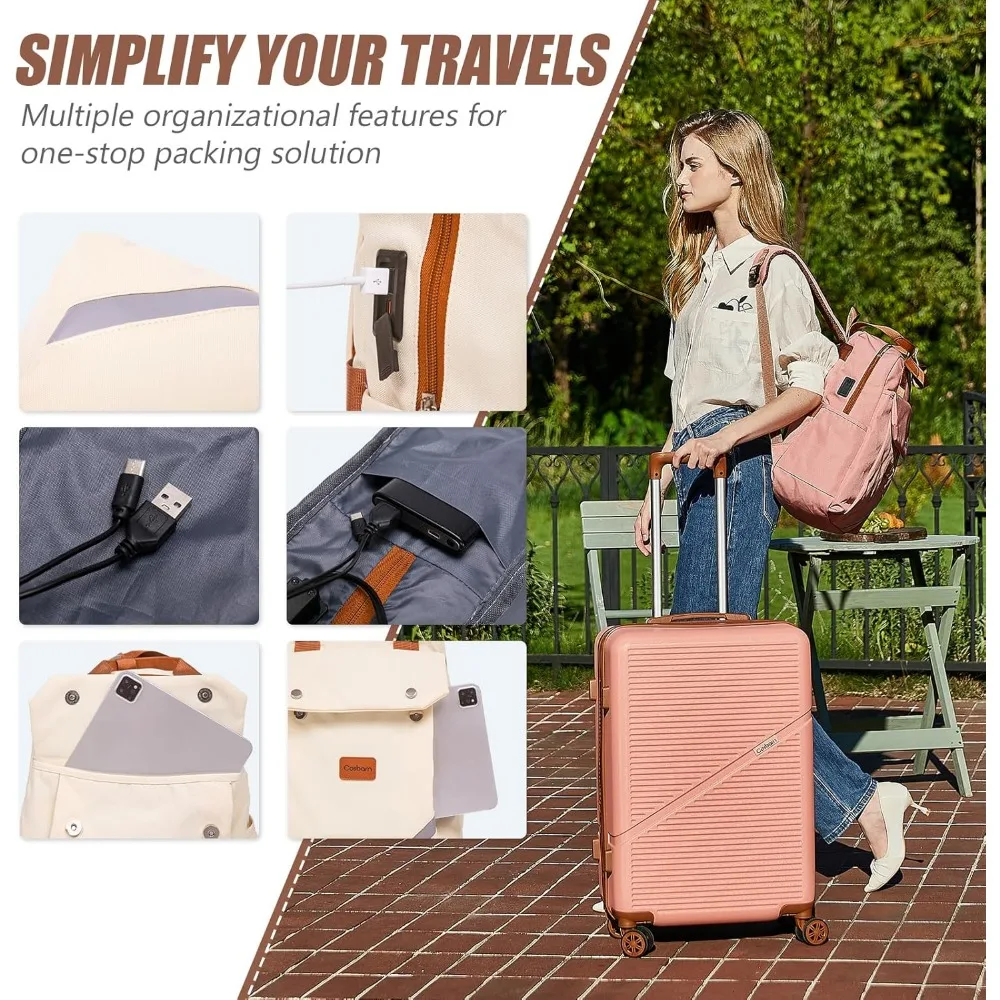 Equipaje de mano ligero ABS de 20 pulgadas aprobado por aerolínea con ruedas, maleta de viaje para un embalaje eficiente