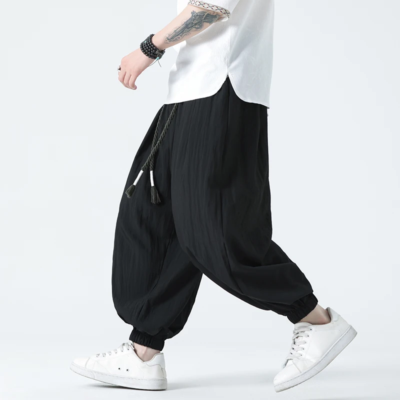 2024 Männer Harajuku Freizeit hose Männer Harems hose mit weitem Bein Frühling Sommer Jogging hose Baumwolle Leinen hose männliche übergroße Hose