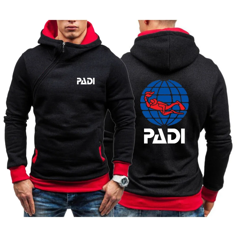 

Scuba Driver Padi Printed New Hooded Mens Pullover Diagonal Zipper Hoodies Autumn Winter Casual Jackets Hooded Sweatshirts