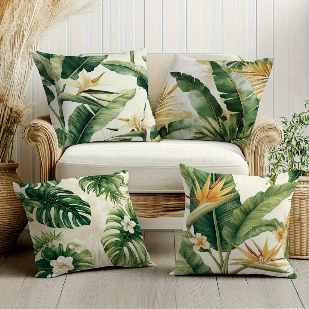 

4pcs Forest plant pattern double-sided Printed Short plush Suitable for living rooms bedrooms sofas (excluding pillow cores)