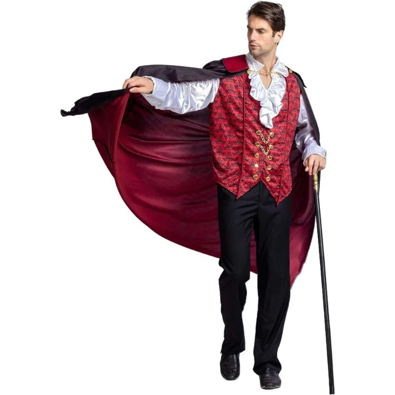Herren Vintage-Outfit-Set, 2-teiliger mittelalterlicher Renaissance-Umhang mit Kapuze & Schnürhemd, dunkles Cosplay-Kostüm für Halloween