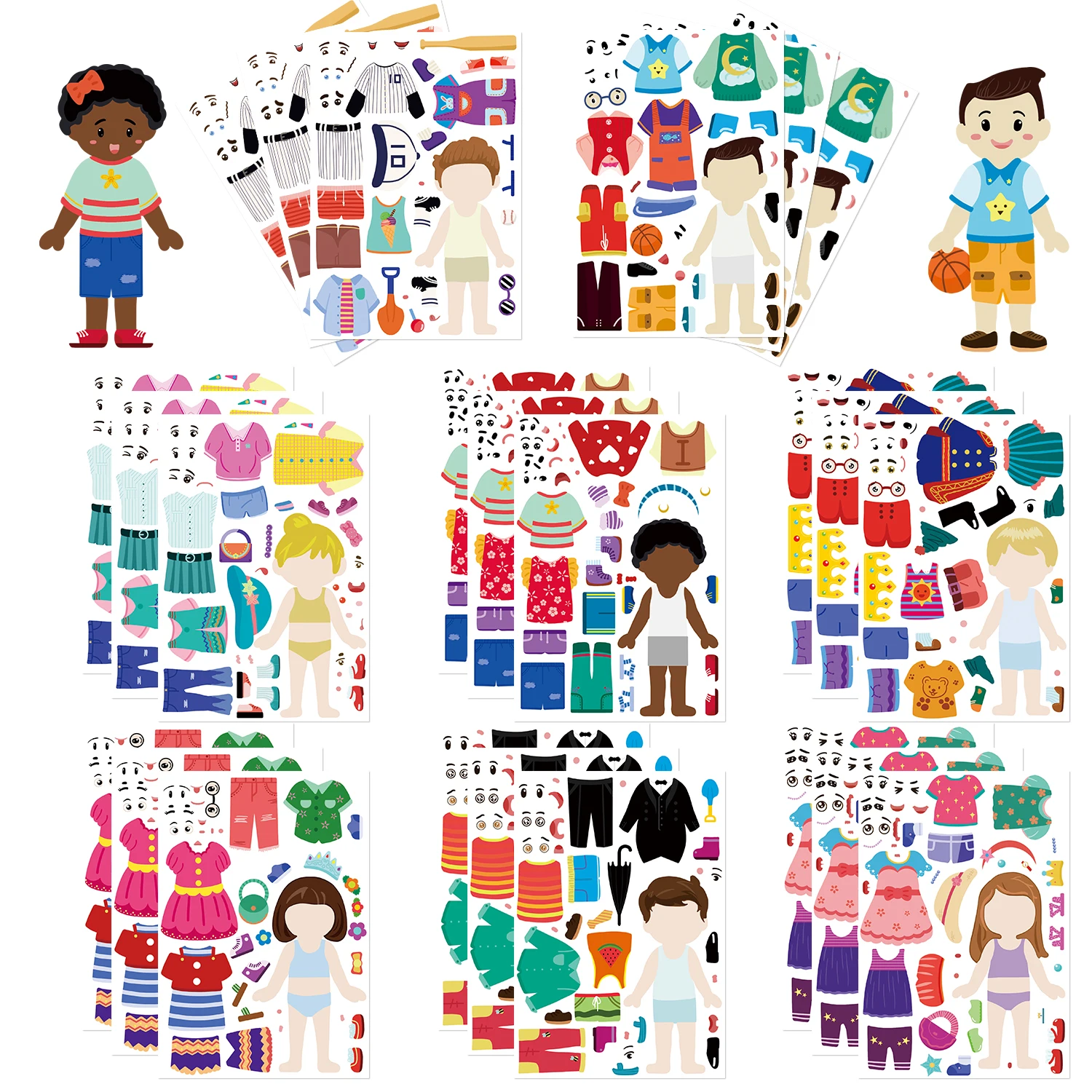 8PCS Children's Dress Up Puzzle Stickers Cute Cartoon Creative Fun Children's Puzzle Account Material Waterproof Stickers