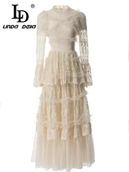 LD LINDA DELLA vestido Vintage de pasarela para mujer, moda de verano, blanco, estampado calado, Tierred, drapeado, ajustado, fiesta