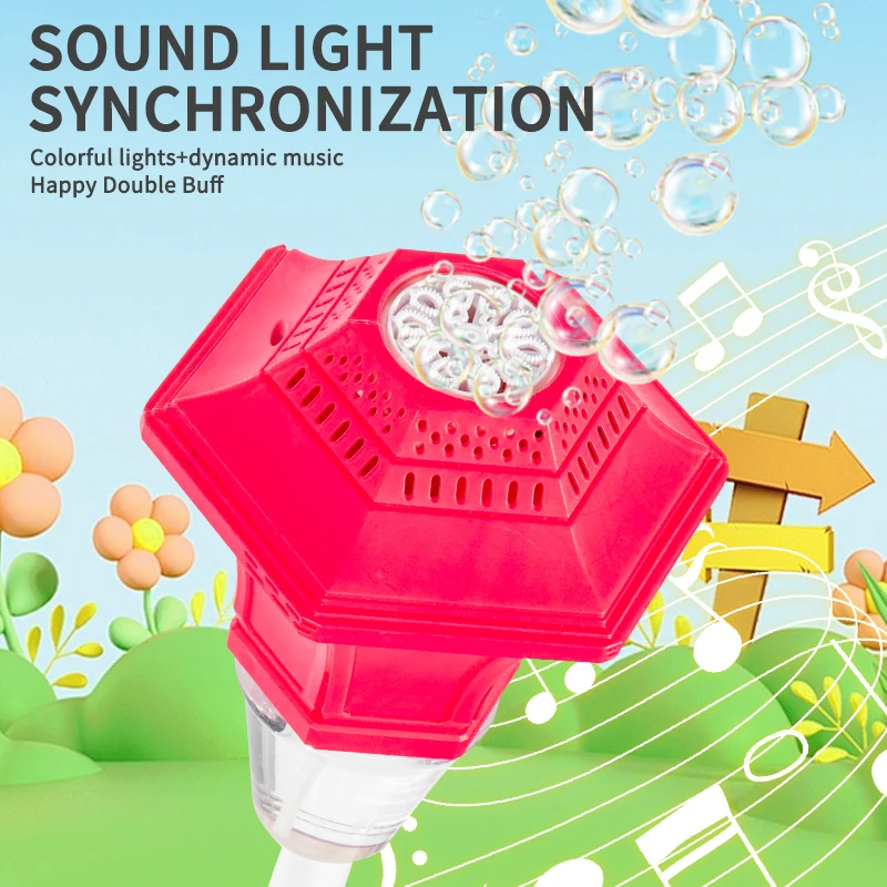 Outdoor Pole-Mounted Automatic Bubble Machine with Lights and Music, Need 3 AA Batteries and Bubble Solution (Not Provided)