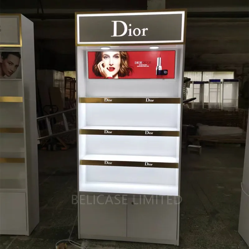 Custom Cosmetics Display Stand, loja de varejo para maquiagem Prateleiras, Beauty Cabinet, embelezar com Showcase