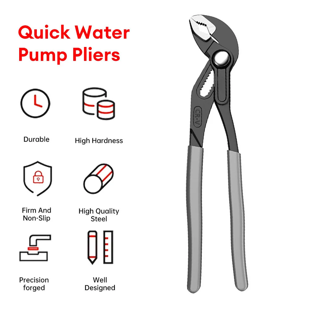 Water Pump Pliers Quick-Release Plumbing Pliers Pipe Wrench Adjustable Water Pipe Clamp Pliers Large Opening Universal Wrench