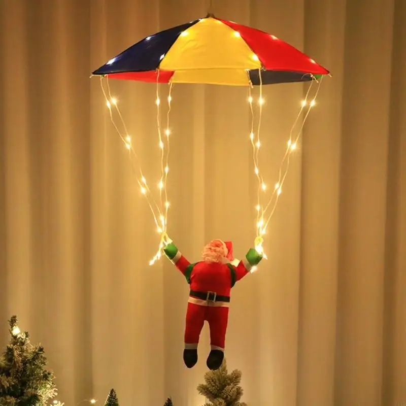 サンタパラシュートソーラーライト屋外屋内弦装飾ライトクリスマスパーティーポーチ窓飾り、使いやすいm4yd