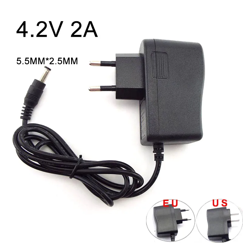 

4.2V 2A DC Adapter Power Supply Charger 5.5MM*2.5MM 110-220V for 18650 Lithium Battery Strip LED TV Box EU US Plug