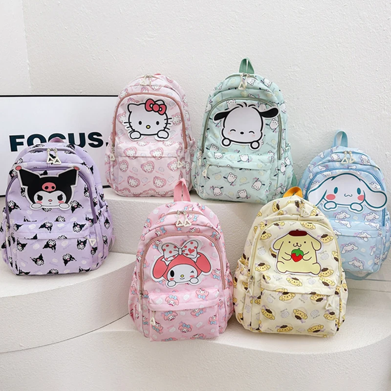 Anime Sanrio Mochila para Estudante, Mochila Escolar de Grande Capacidade, Kuromi, Hello Kitty, Pochacco, Cinnamoroll Melody, Presentes para Crianças