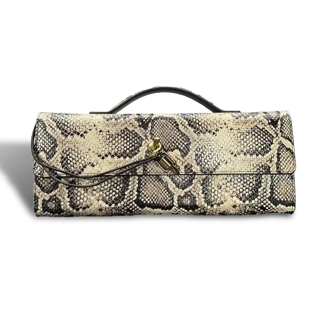 

Вечерняя сумка ручной работы со змеиной кожей, женская модная сумка на одно плечо, высококачественная маленькая нишевая сумка для ужина, французская сумка для хлеба