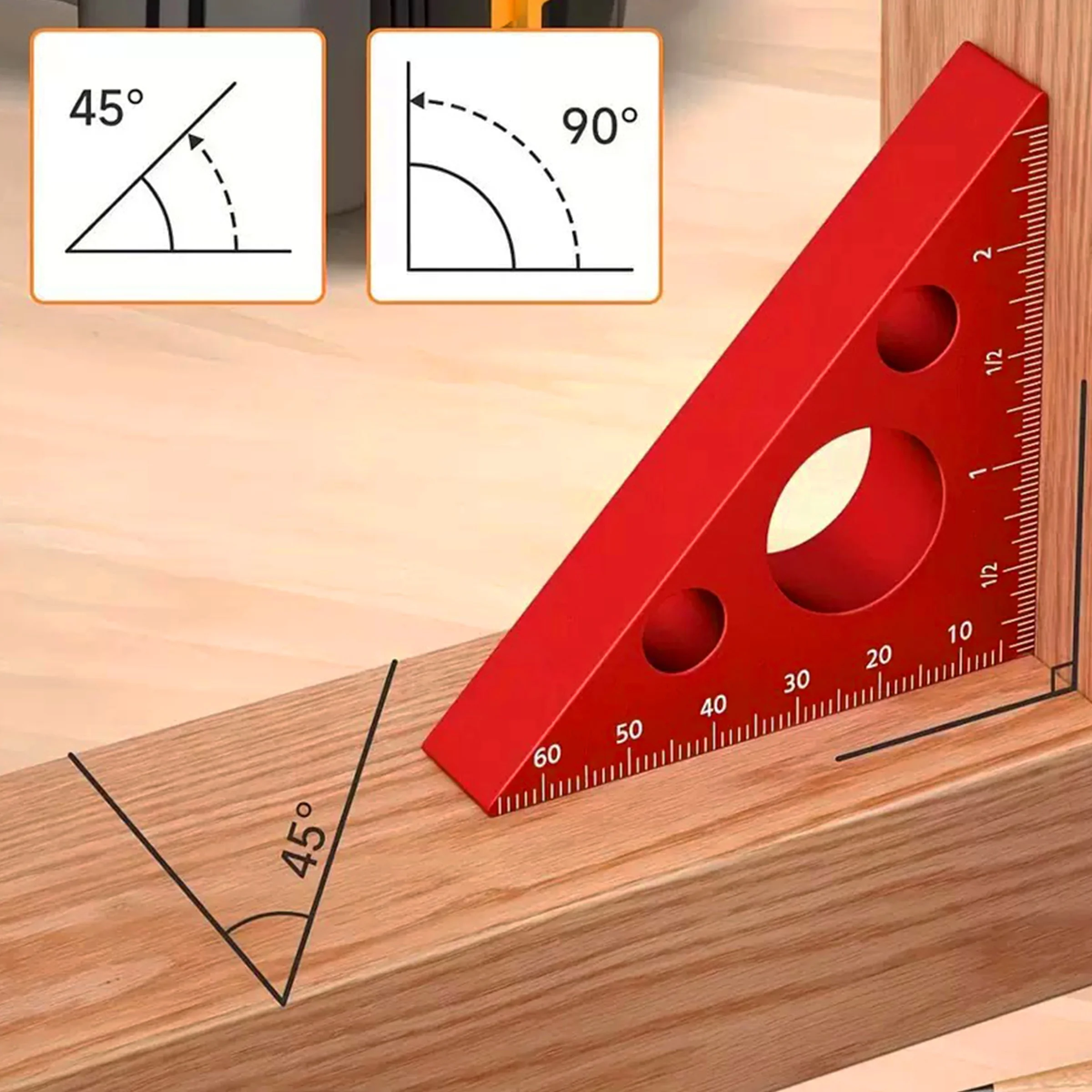 

Треугольная линейка из алюминиевого сплава для деревообработки | Инструмент для измерения под углом 45/90 градусов с двойной метрической/имперской шкалой, для самостоятельного использования
