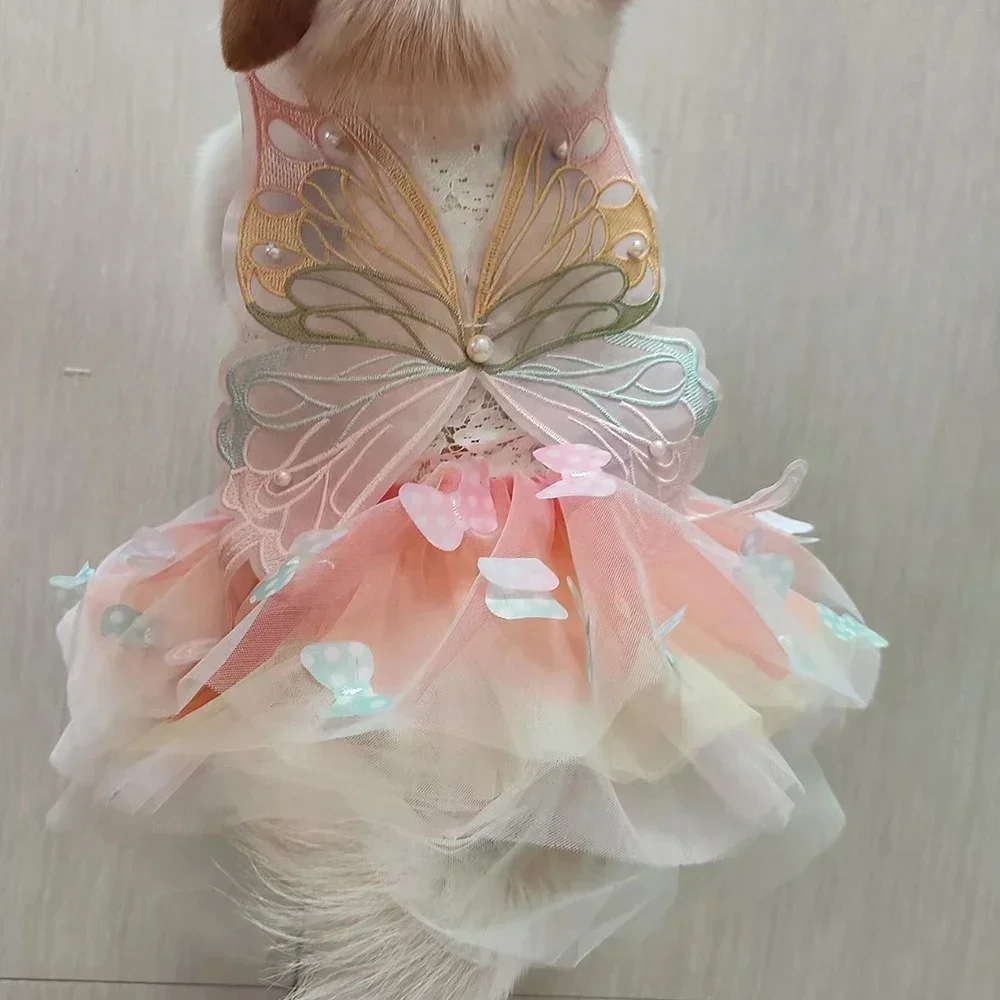 Adorable Pink Butterfly Princess Dress for Tiny Chihuahuas - Soft Summer Print, Perfect for Your Pet Girl Mascot!