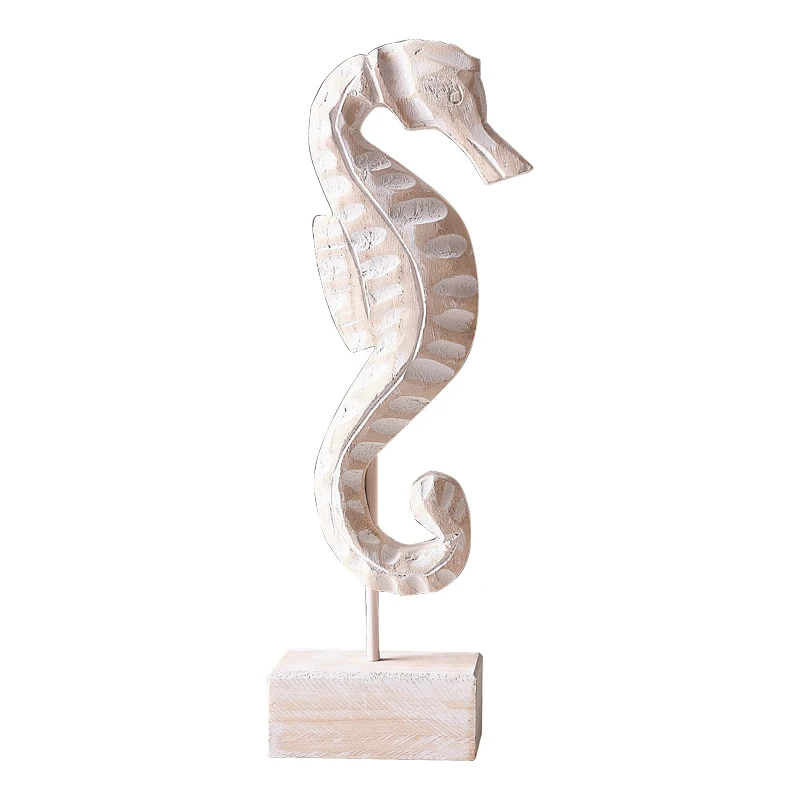 Ocean-style Wood Carvings Seahorse Conch Starfish Arrangement Simulation Animal Sculpture Wooden Ornaments Home Decoration