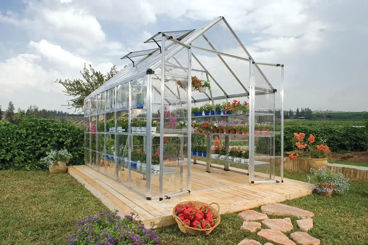 8x12FT Polycarbonate Greenhouse, Aluminum Frame Walk-In Garden Green House for Outdoor Plants, Flowers and Vegetables