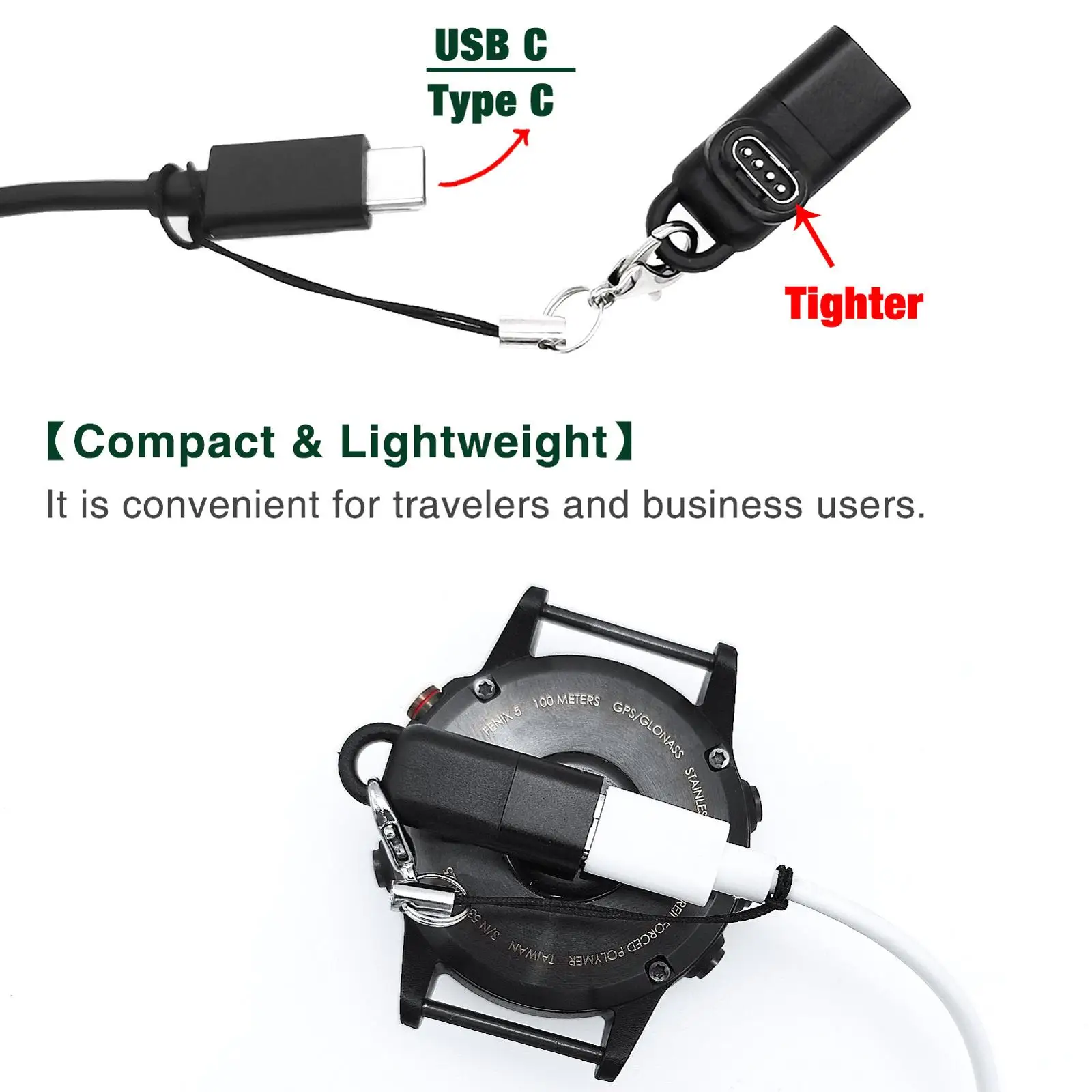 Masculino Tipo C Adaptador para Garmin, Conector de Carregamento, Relógio Inteligente, Fenix 7, 7X, Fenix 6X, Instinto, epix3, 2 Pacote