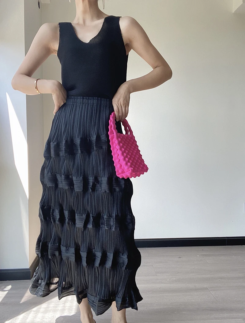 

Summer Woman Miyake Pleats 2023 Harajukus Design of Skirt Elegant and Slim Temperament Casual Daily Wear Kirts Korean Fashion