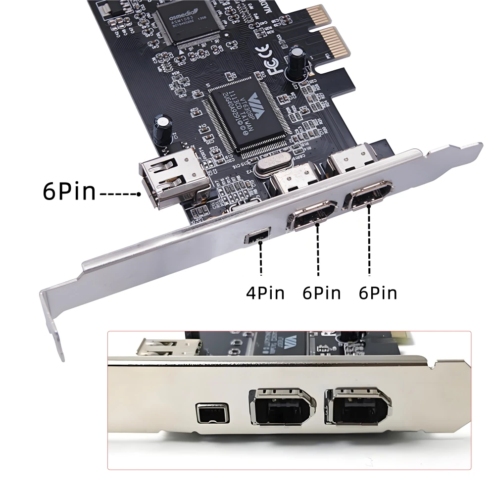 بطاقة Firewire PCI-E إلى 1394A PCI-E 1X 4X 16X إلى IEEE 1394 بطاقة Firewire ذات 3 منافذ لنظام التشغيل Windows Mac OS Linux مع كابل 0.8M 1394 #3