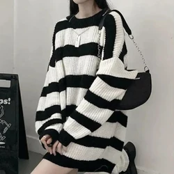 Sweaters Stripes Knitted Women Vintage Harajuku Loose Jumper Pullover Autumn Winter Streetwear Casual Long Sleeve Straight Top